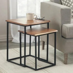 Home brown and black live edge nesting end table 2 piece set 5594224