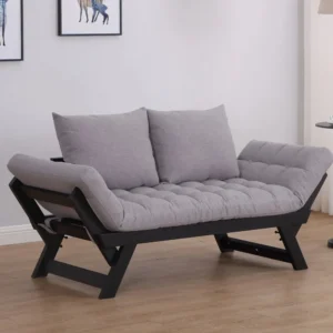 Home chenille flared arm sleeper 3 position convertible chaise lounger sofa bed with 2 large pillows 5964028