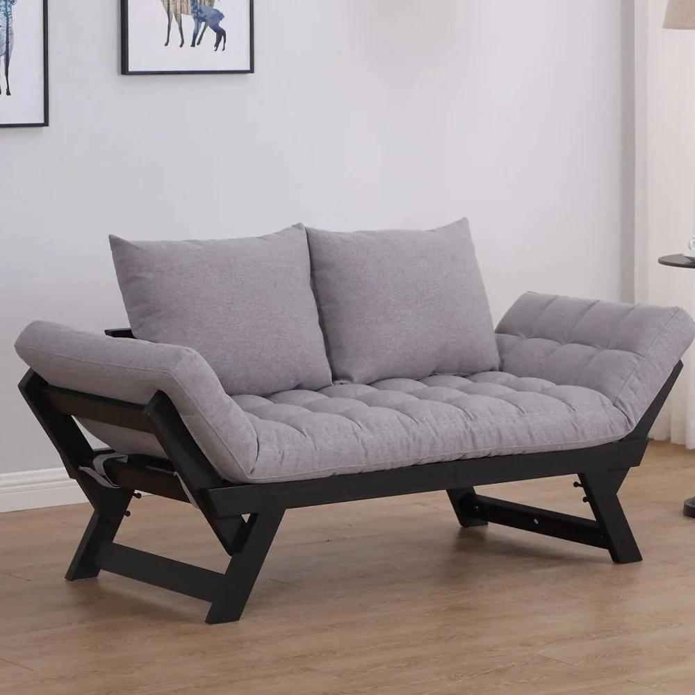 chenille flared arm sleeper 3 position convertible chaise lounger sofa bed with 2 large pillows 5964028