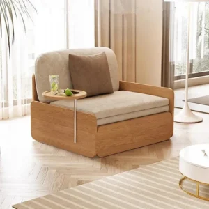 pull out sofa bed with rotating armrest tray and storage 3475332